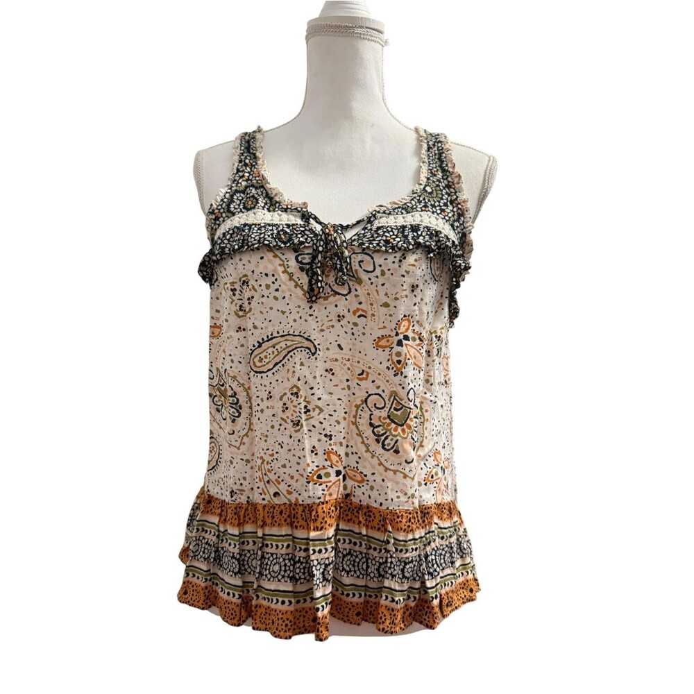 Patrons of Peace Paisley Ruffle Peplum Tank Top Boho XS - Picture 2 of 9